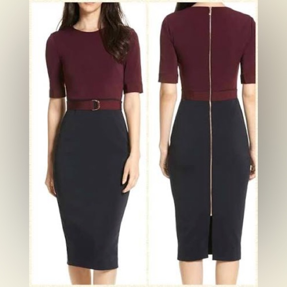 Ted Baker London Elegant Burgundy and Navy Dress
